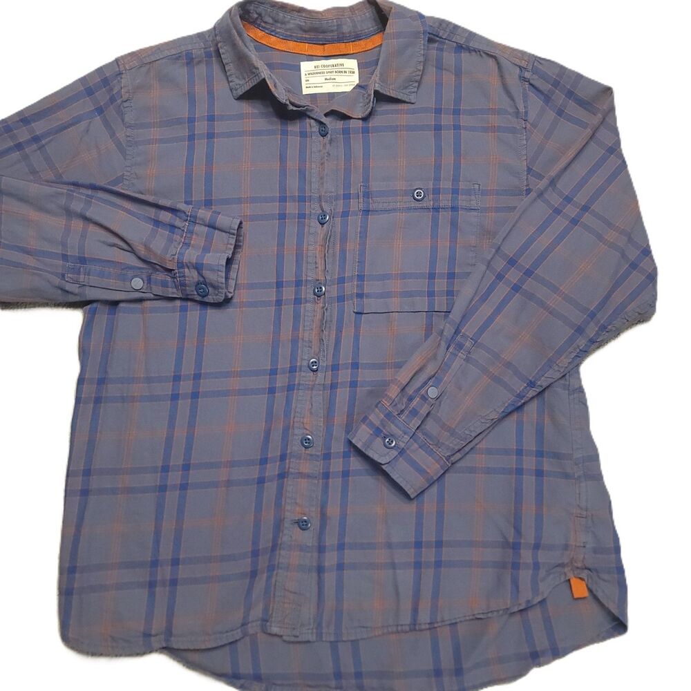 REI Co-Op Shirt Mens M  Shirt Long Sleeve Blue Plaid Flannel Outdoor Cotton
